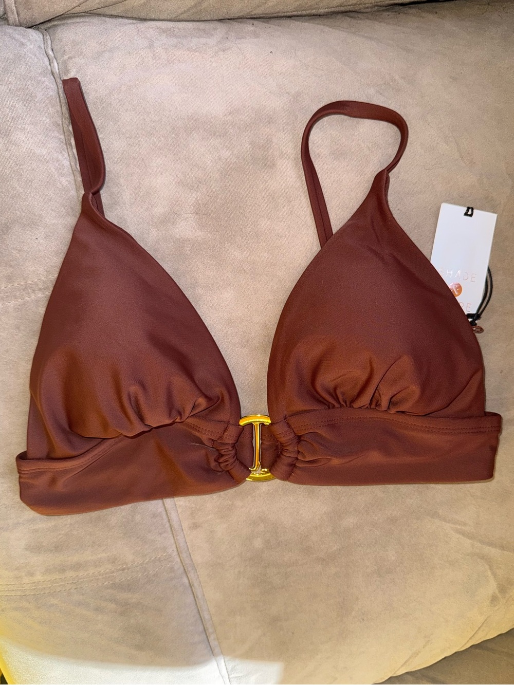 Shade and Shore Brown Bikini Top with Gold Accent NWT